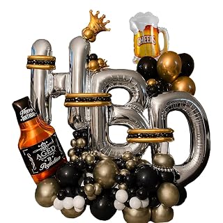 Party Propz Happy Birthday Decoration Kit - 141Pcs Adult Birthday Decoration Items | Birthday Decoration Items for Husband | Giant Foil Balloons for Birthday | Silver Metallic HBD Birthday Balloons