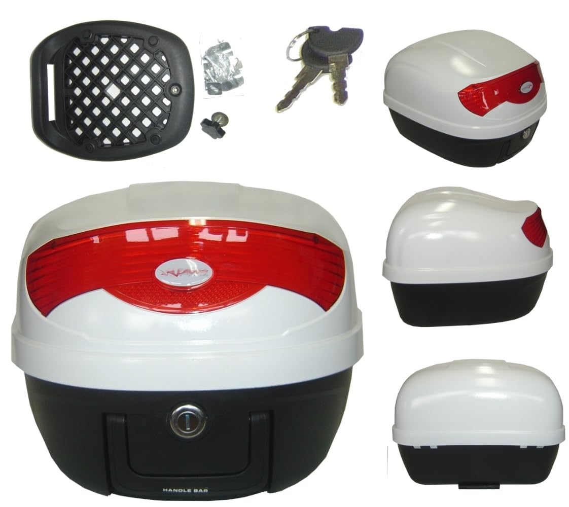 A-Pro Box Gepaeck Motorrad Roller Top Case Universal 29lt 3,5 Kg. 2 Schluessel Weiss