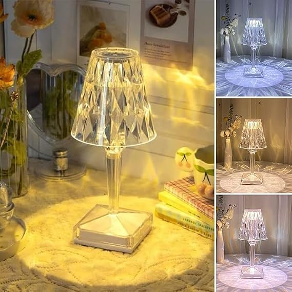 xiao Crystal Led Lamp, Crystal Diamond Table Lamp 3-Color Changing Touch Control Bedside Lamp with USB Cable Bedside Lamp,Party Dinner Decor Creative Lights. (I) [Energy Class A]