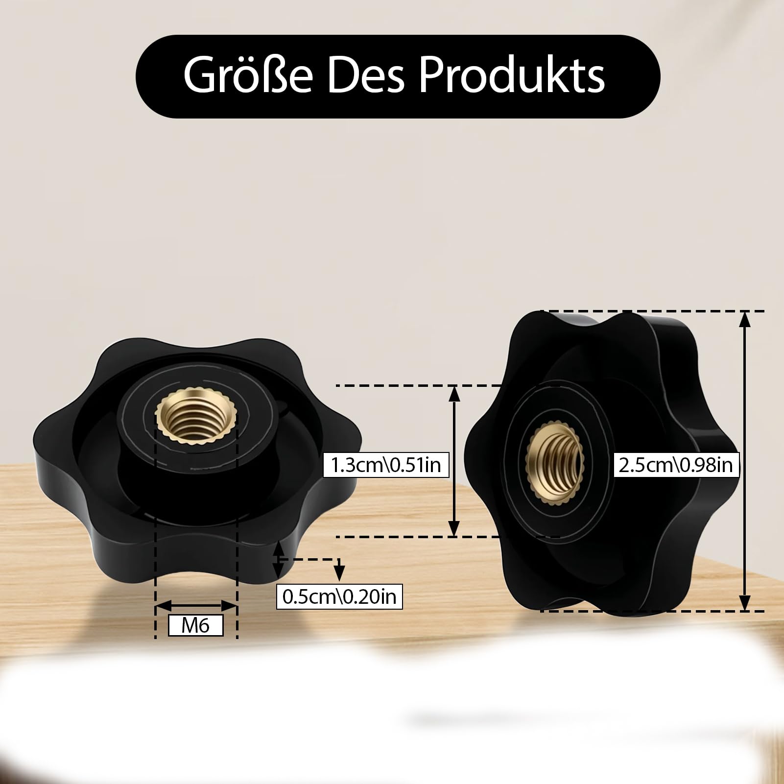 8 pezzi dadi a stella M5, diametro 25 mm, perno filettato con manopola, dadi di serraggio a stella, nero, per mobili, attrezzature fitness, impianti industriali