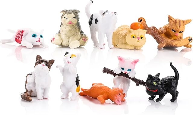 cobee Cute Cat Figurines, 10PCS Mini Cat Figures Realistic Kitten Playset Kitty Landscape Decorations Cake Toppers Animal Statues Ornaments for Home Decor Party Favor