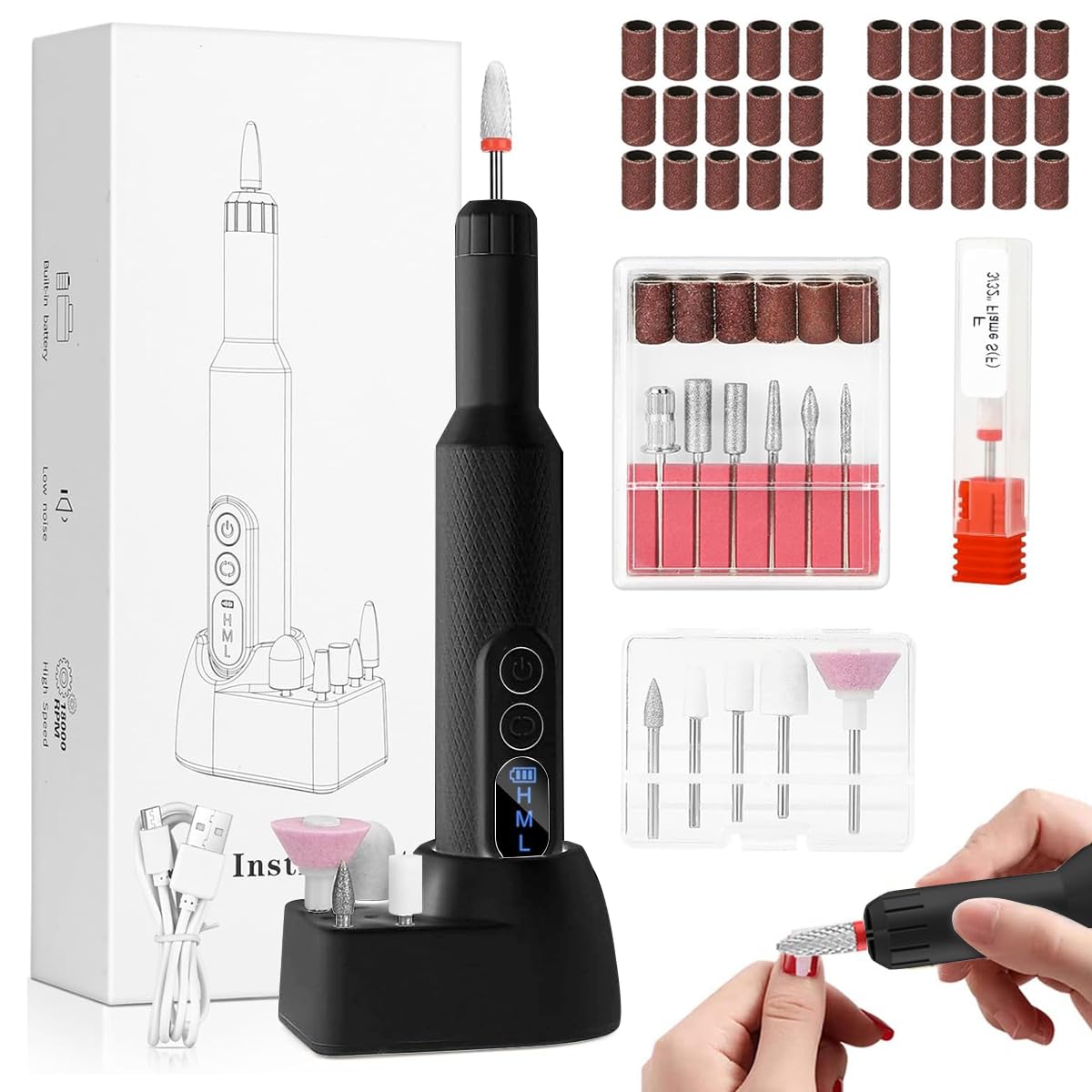 MAYCREATE® Cordless Nail Drill Machine with Drill Bit Kit Professional Adjustable Nail Drill Machine for Gel Nail, Nail Extension, Salon Nail Drill Machine Electric Manicure Pedicure Kit-image-45