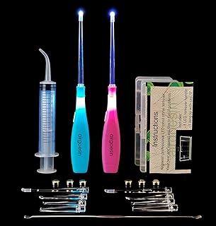 Airgoesin Upgraded 2 Lighted Tonsil Stone Remove Tool Tonsillolith Pick + Irrigation Clean Syringe Fresh Breath Oral Rinse