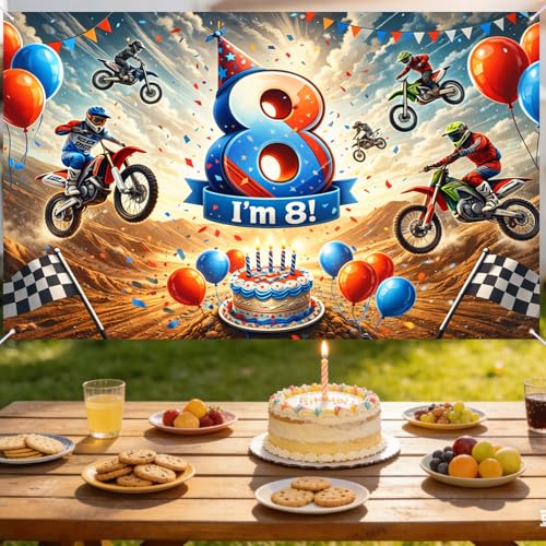 Image of Nuxovilar Happy 8th Birthday Banner Backdrop 71 inchx43 Polyester