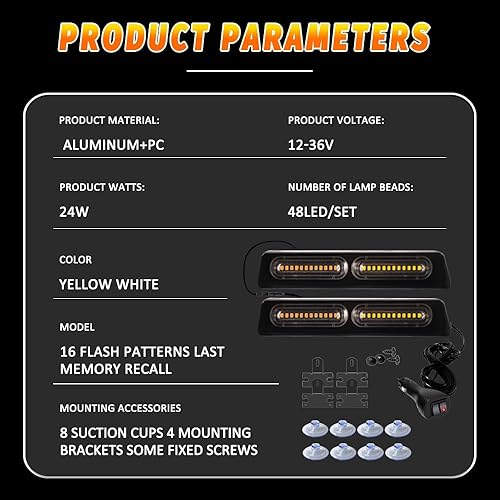 Miniatura 9 de Sidaqi Luces de policía 2 en 1, luces estroboscópicas de emergencia 2 en 1, luces estroboscópicas de emergencia de 2 x 8.5 pulgadas, luces