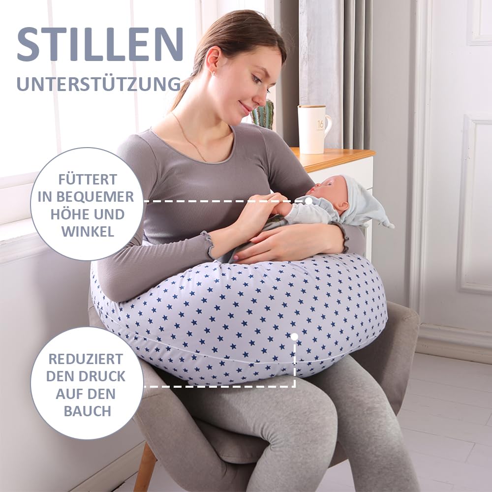 Chilling Home 2 in 1 Stillkissen XXL Schwangerschaftskissen Seitenschläferkissen für Baby,Pregnancy Pillow mit Innenkissen and Baumwoll Stillkissenbezug,Kissen Schwangerschaft Stillkissen(Blau)