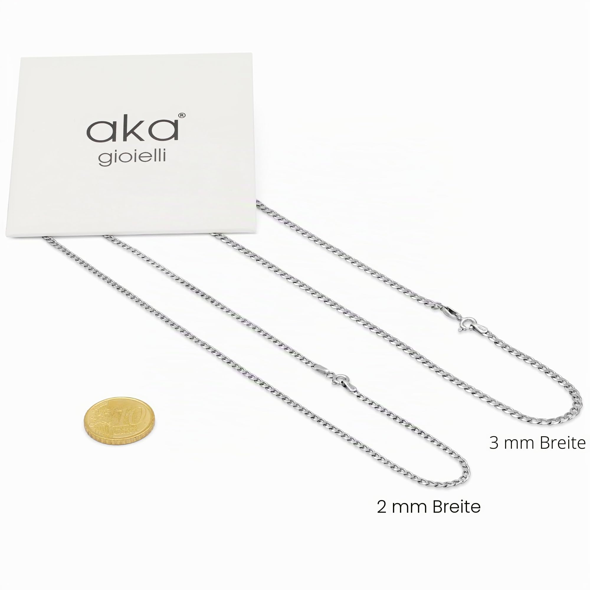 Aka Gioielli® - Panzerkette 3mm 925 Sterling Silber Rhodiniert - Silberkette Halskette Damen Herren Längen: 40 45 50 55 60 70 cm