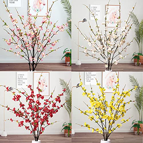 Florisso Boutique Plum Blossom Artificial Flowers Table Party Decorations Faux Pink Cherry Tree Stems Orchid Jasmine Tall Vase Arrangement For Wedding Home, 4 Pcs #TOP3