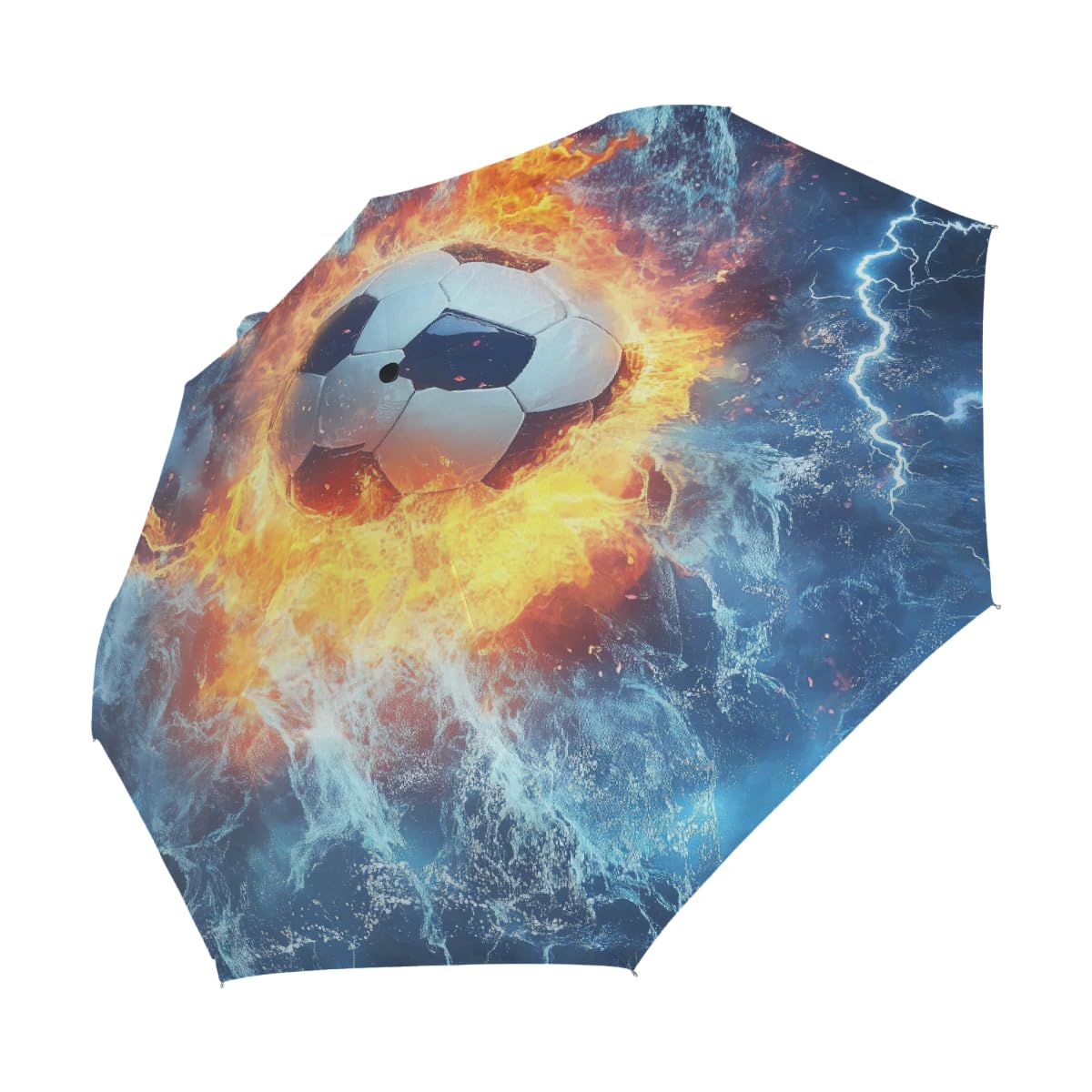 Ombrello pieghevole da calcio astratto acqua fuoco ombrello da viaggio compatto antivento impermeabile con protezione UV rivestimento nero leggero 8 coste portatile per pioggia sole