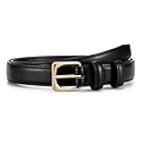 Women Leather Belt for Pants Jeans Casual Fashion Ladies Skinny Leather Waist Belt for Dress with Gold Buckle