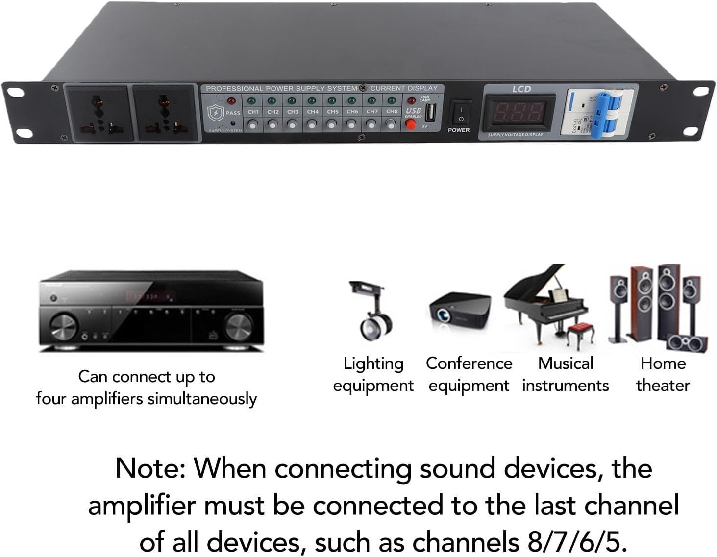fosa Professional Power Sequencer, 10 Outlet Rack Mount PDU Power Strip Surge Protection with Digital Display and Sequential Power On, 10 Expansoin Ports (US Plug)
