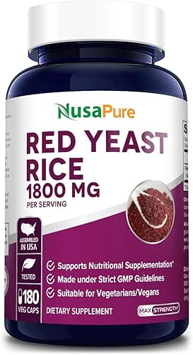 NusaPure Arroz de levadura roja 1800 mg 180 cápsulas vegetales (sin OMG, sin gluten)