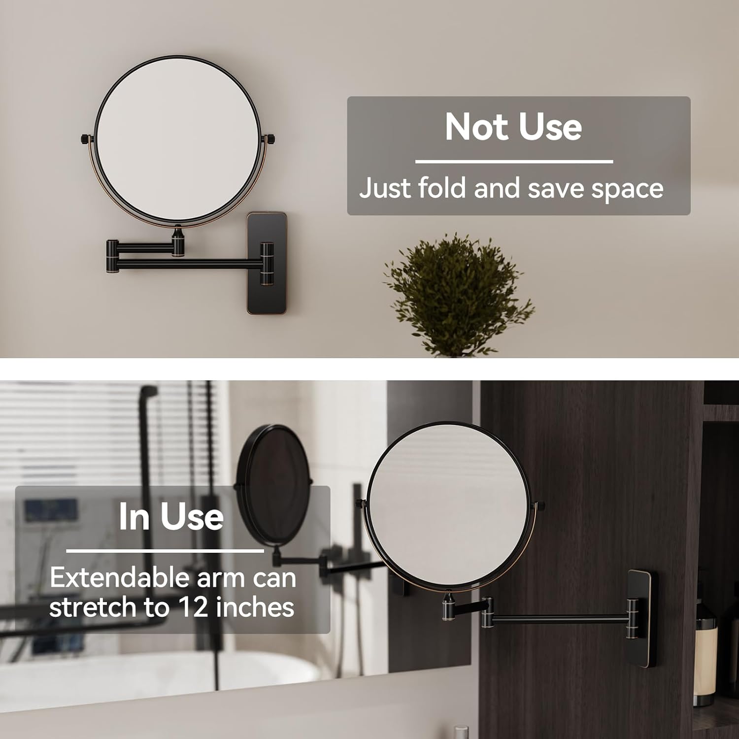 Nicesail Orb 1X/10X Magnifying Makeup Mirrors for Wall Mounted Makeup Mirror 8 Inch, Double-Sided 10x Magnifying Mirror Wall Mount, Oil Rubbed Bronze (8 Inch, 10X)