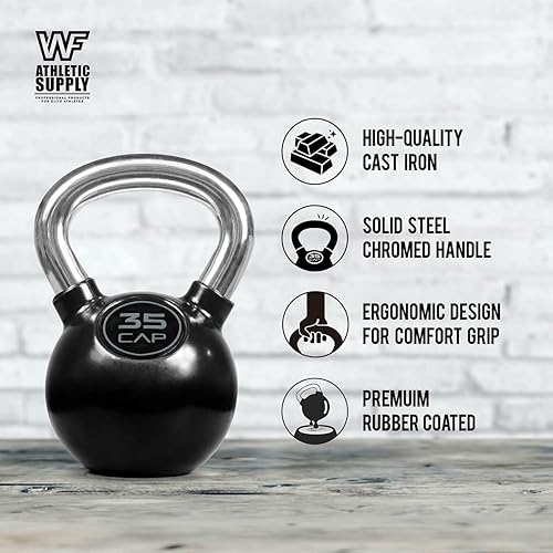 Miniatura 3 de WF Athletic Supply Pesa rusa recubierta de goma de color con mango cromado, ideal para entrenamiento de cuerpo completo y entrenamiento de fuerza,