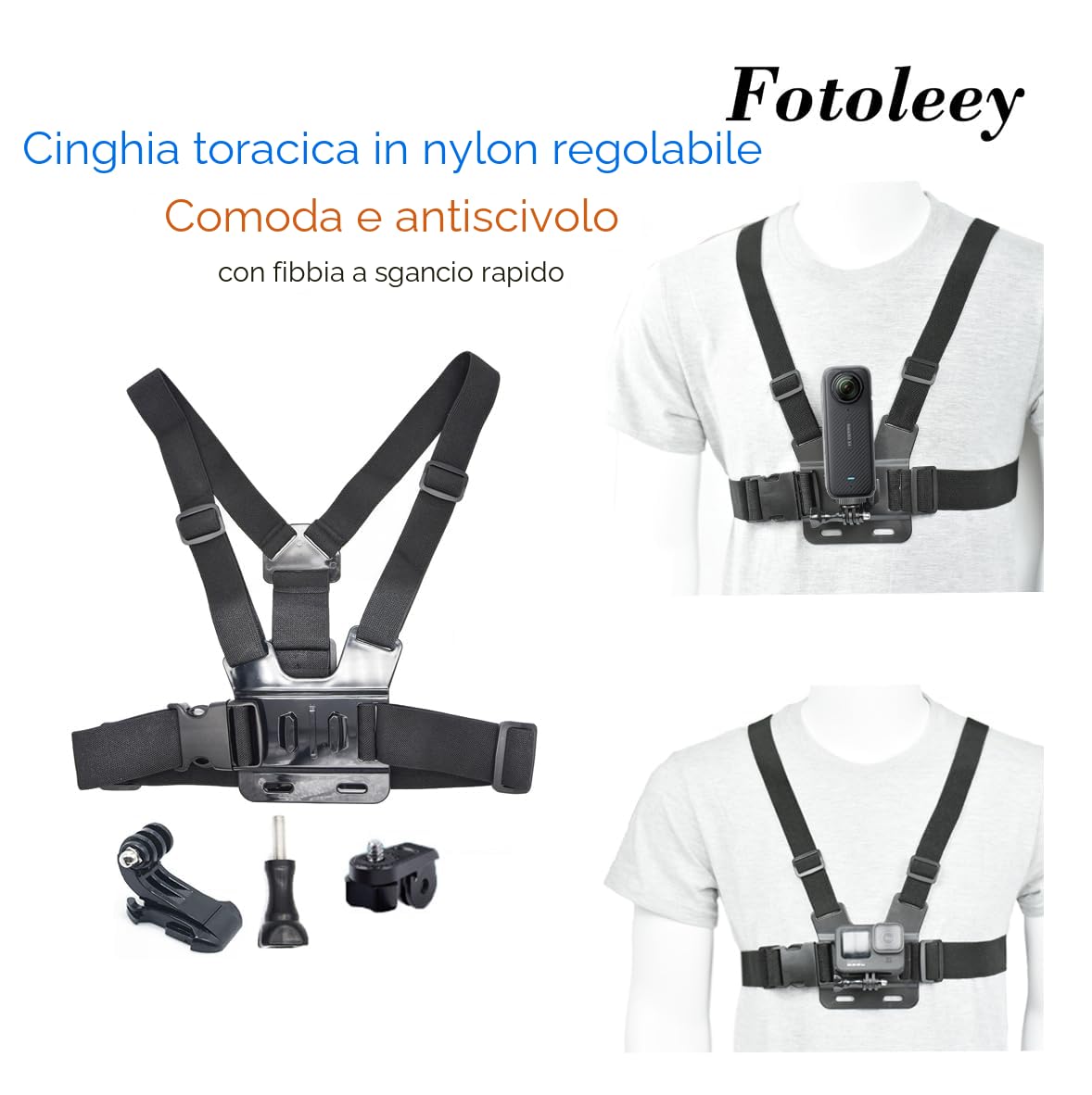 Kit di accessori per insta360 X5/X4/X3/X2, Ace Pro, Ace Compatibile con GoPro Hero 10, Hero 9/8/7/6, Include Clip per Zaino, Fascia Toracica, Fascia,Testa, Cainturino