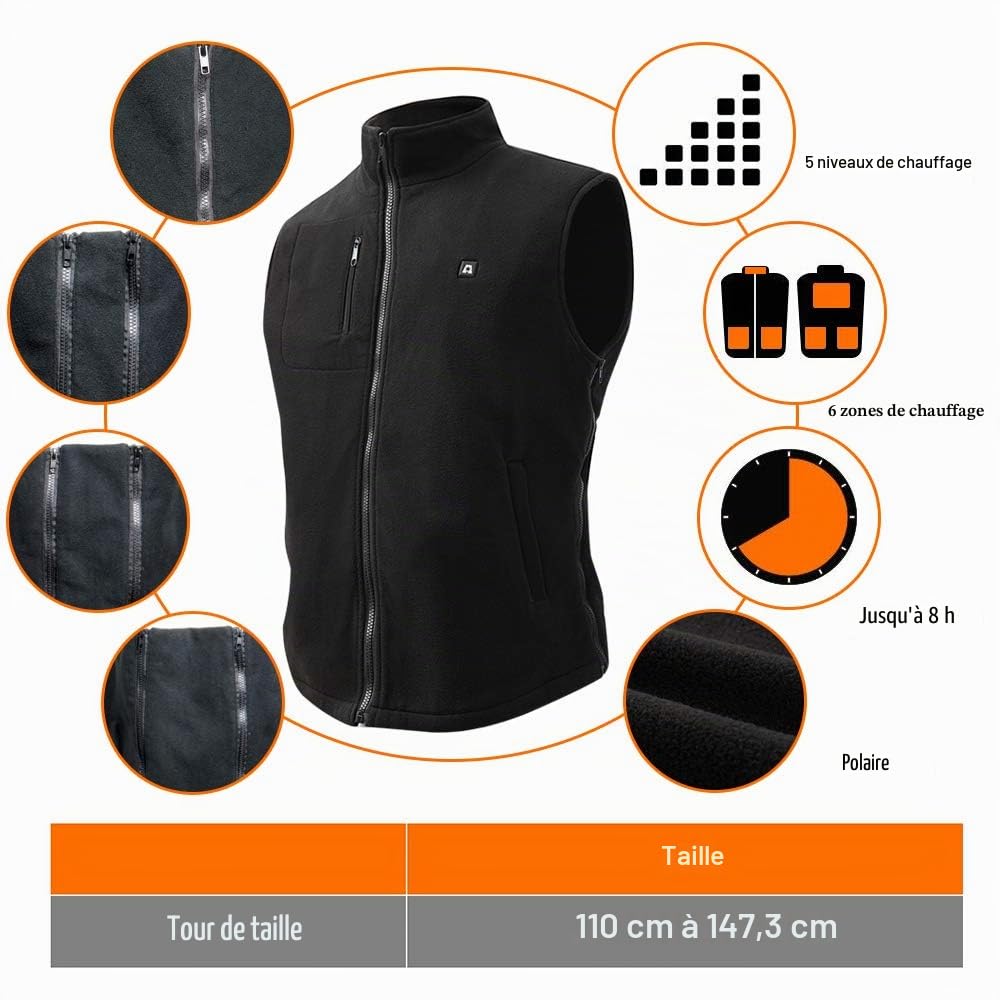 ARRIS Gilet chauffant pour hommes Gilets chauds ajustables avec bloc d'alimentation pour la randonnée, le camping, la pêche et le golf