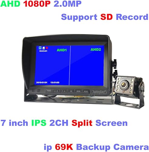 Miniatura 4 de AHD 1080P RV cámara de respaldo de 7 pulgadas DVR sistema de monitor 12V24V, IP69 impermeable IR retrovisor retrovisor cámara con 4 pines 49.2 ft