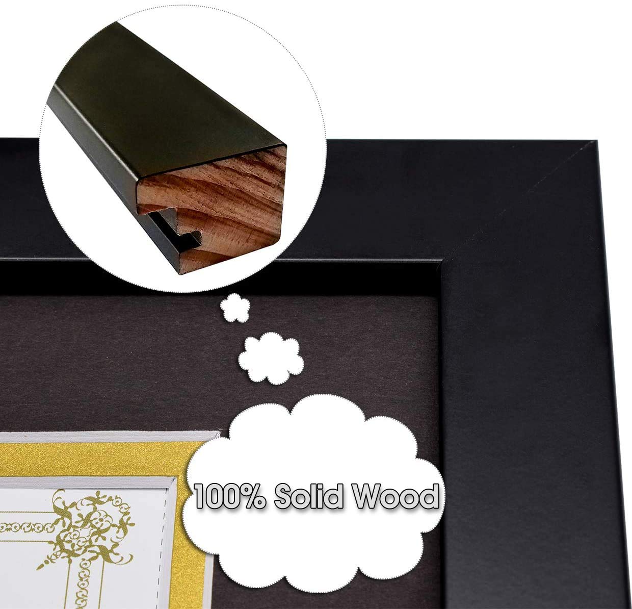 Golden State Art, 11x14 Diploma Frame for 8.5x11 Document & Certificates, Solid Wood, Real Glass (Black with Black/Gold Double Mat, 1 Pack)