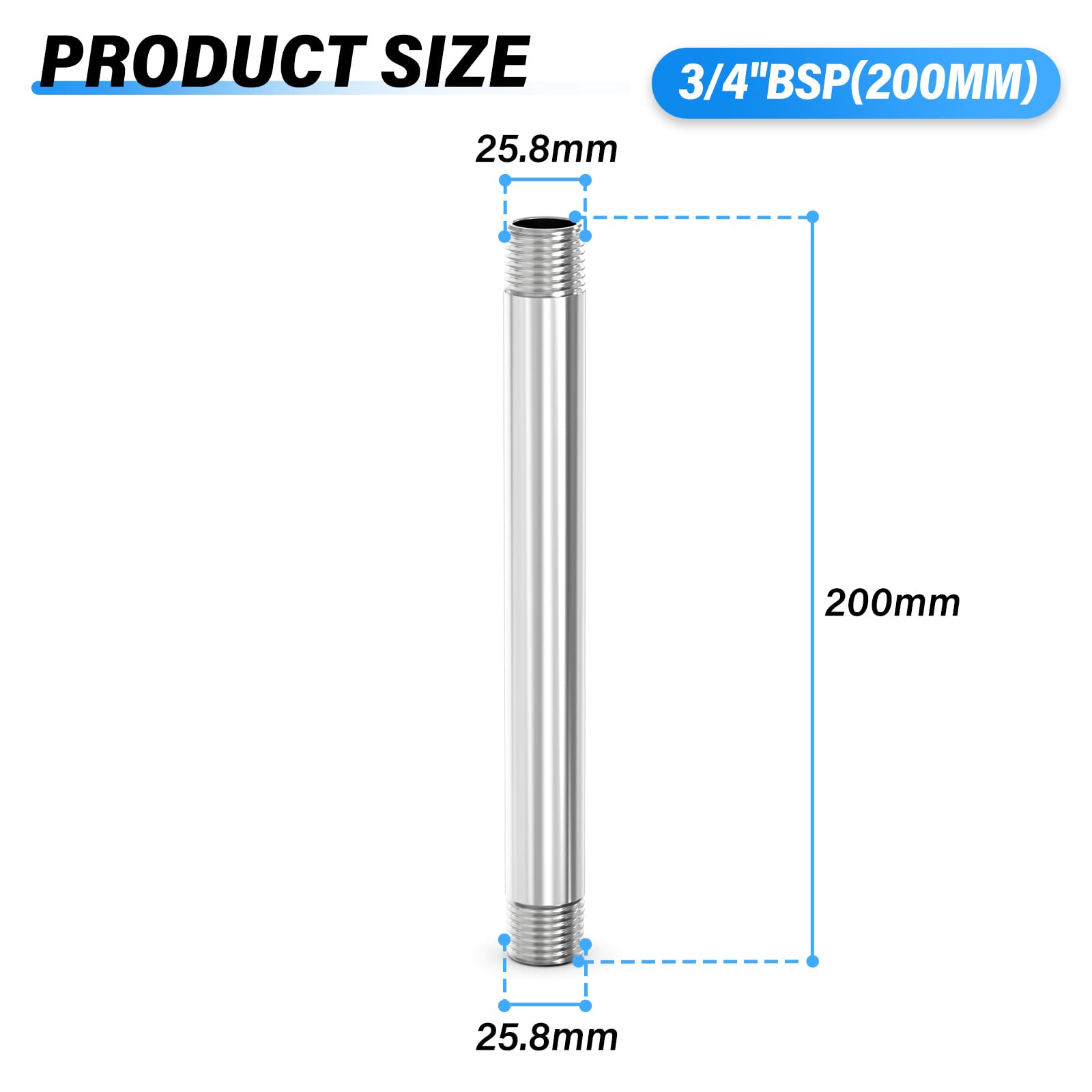 Produktbild von TAILONZ Reduzier-Sechskantnippel 3/4" Auf 3/8" – 2 Stück, Edelstahl 304, 2 MPa, 180 °C, BSP Außengewinde