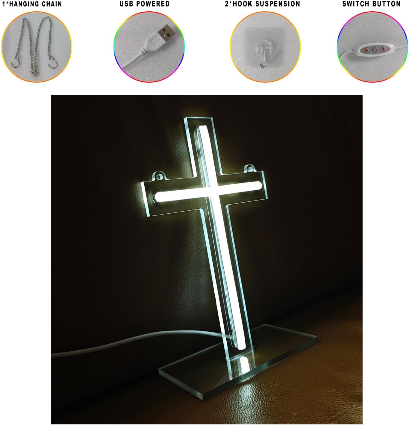 Jesus Cross Personalized Neon Sign for Wall Decoration Dimmable LED Neon Sign Bedroom Wall LED Sign Church Prayer Room or Christian Store Faith Christ Memorial Place 9.5x5.5 Inch - Image 6