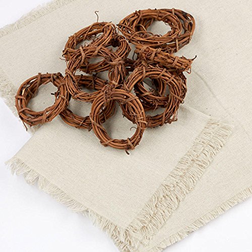 Servilletas de tela con borde fleco y anillos de vid miniatura 1
