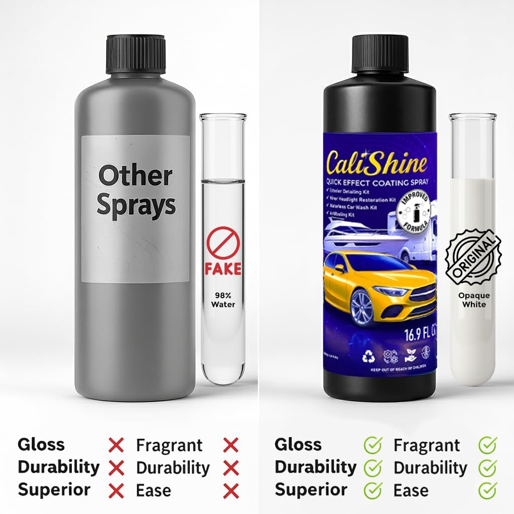 CaliShine Quick Effect Coating Spray - 16.9 fl oz Waterless Ceramic Car Wax Coat - Detail Polish & Cleaner for Cars Boat Body & Glasses, Window Glass and Headlight - Shine Restoration Kit (1000 ml)