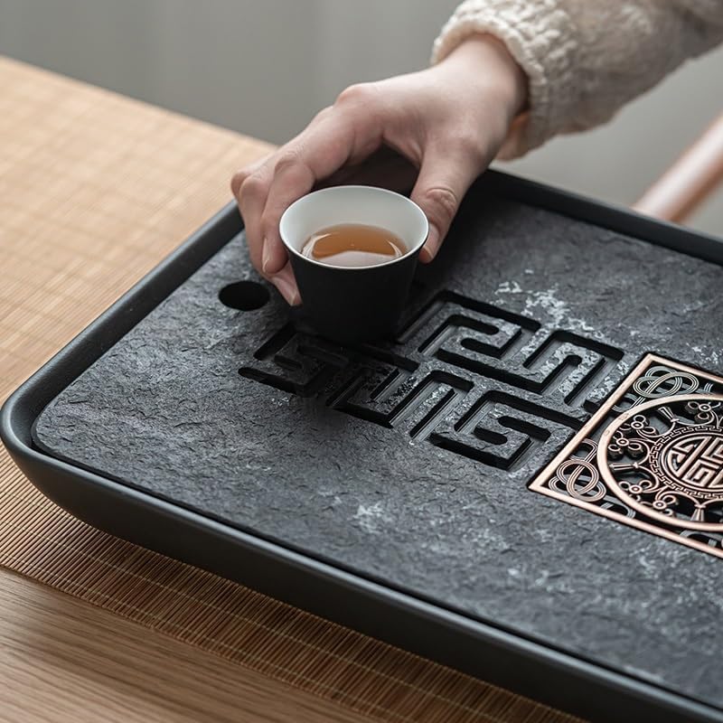 Tea Set Tea Tray Ceramic Dry Tea Tray, Suitable for Office Desktop Water Storage and Drainage Simple Kung Fu Tea Set Tea Tray Chinese Tea Set,A