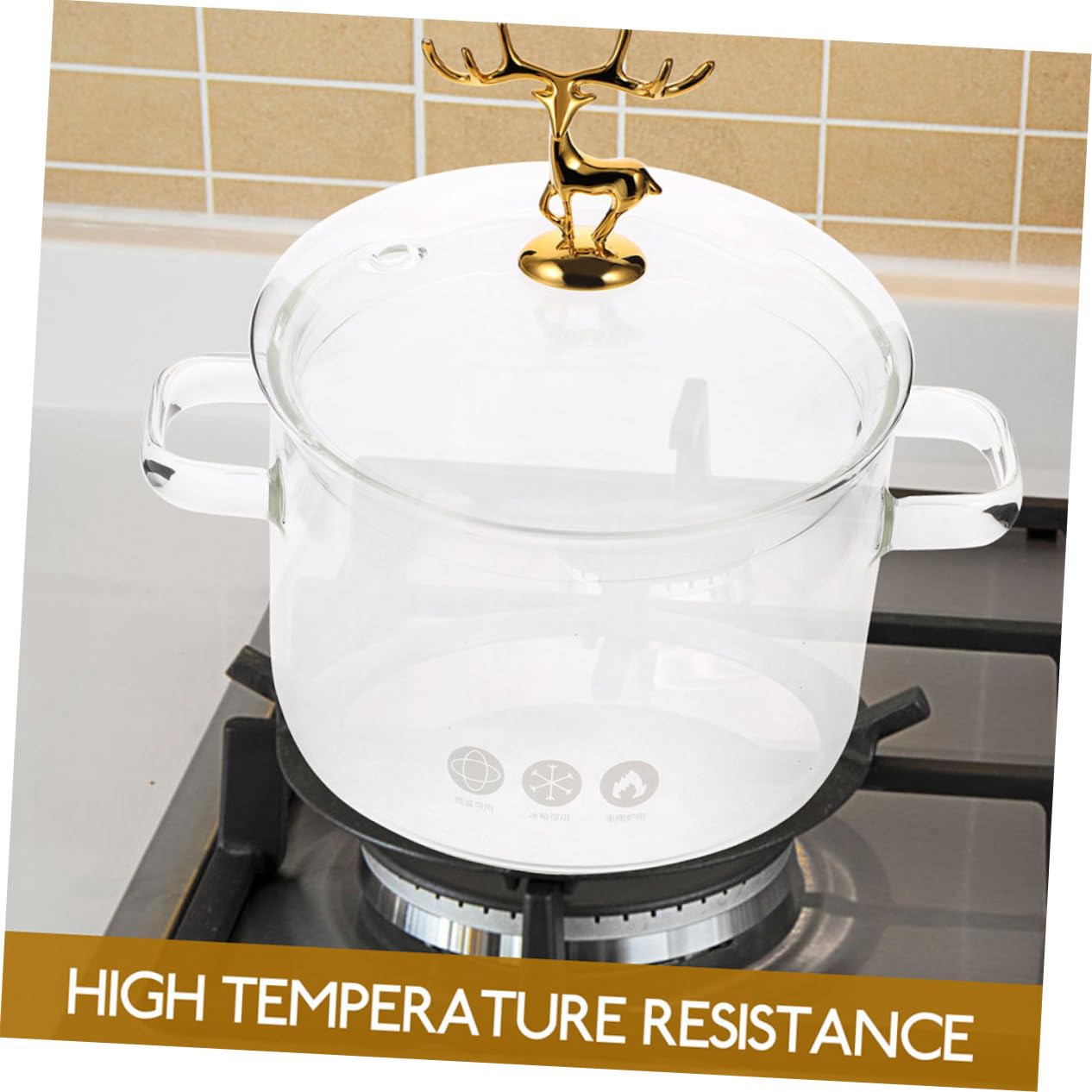 Hitzebeständiger Glas Instantnudeltopf 1900ml mit Elch Stil Deckel Transparent und Kältebeständig zum Kochen von Nudeln und Suppen im Haushalt
