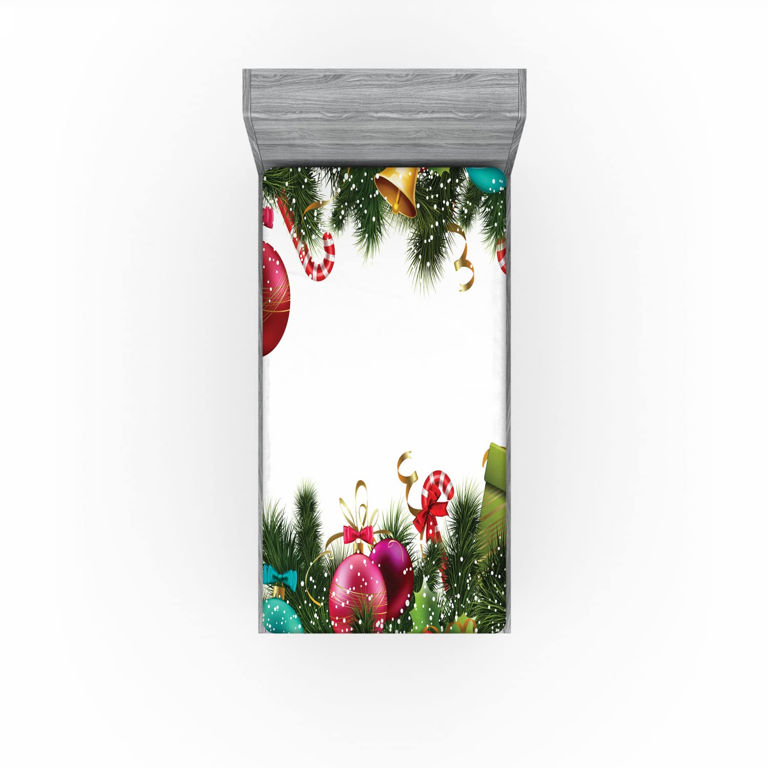 Ambesonne Christmas 2 Pack Fitted Sheet, New Year Celebration, Bed Cover All-Round Elastic Deep Pockets 2 Pieces, Package Contains 2 Twin Size Fitted Sheets, Maroon Green