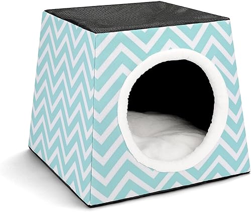 Sofá plegable con diseño de casas y condominios para gatos y gatos, con almohada extraíble, ondas de agua azules