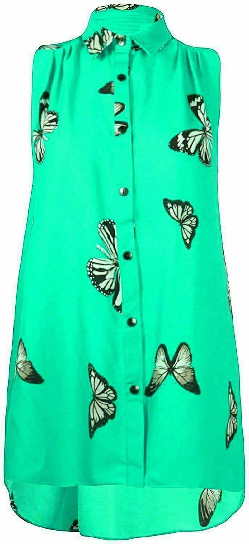 Purple Hanger Women's Mint Plus Size Chiffon Butterfly Design Sleeveless Uneven Hem Shirt Top (18-20, )