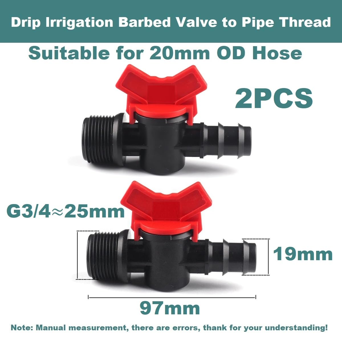 MiJunHD 20mm Hose Barb to G3/4≈25mm≈DN20 Male Thread, 2PCS Drip Irrigation Switch Valve, PE Pipe Hose Tube Shut-off Plastic Valve - Image 2