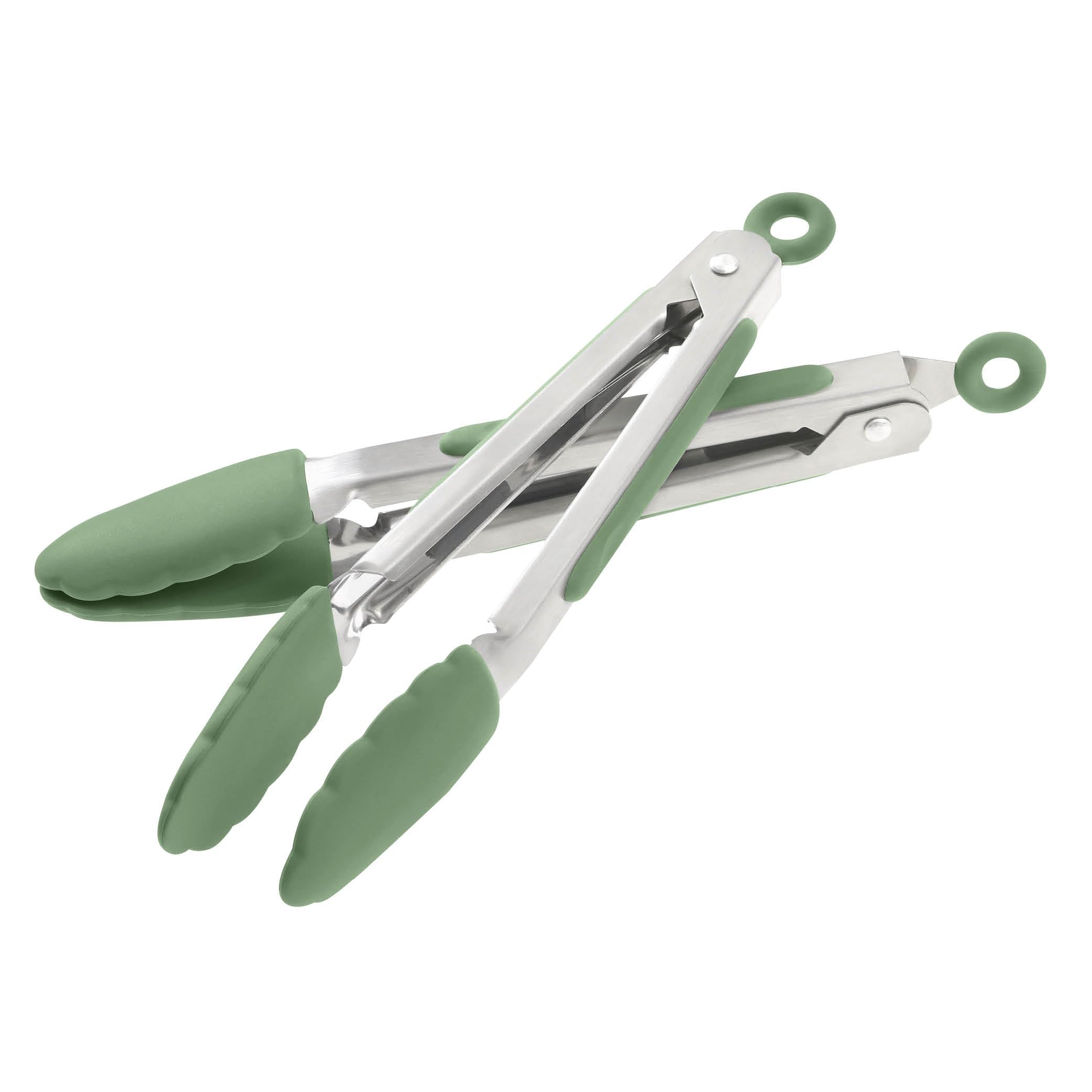 Wiltshire Mini Silicone Kitchen Tongs 18cm, Set of Two, Cooking & Serving Tongs, Salad & BBQ Tongs, Stainless Steel, Heat-Resistant Utensil, Non-Stick, Non-Scratch Tip, Moss, 21x3.2x2.7cm