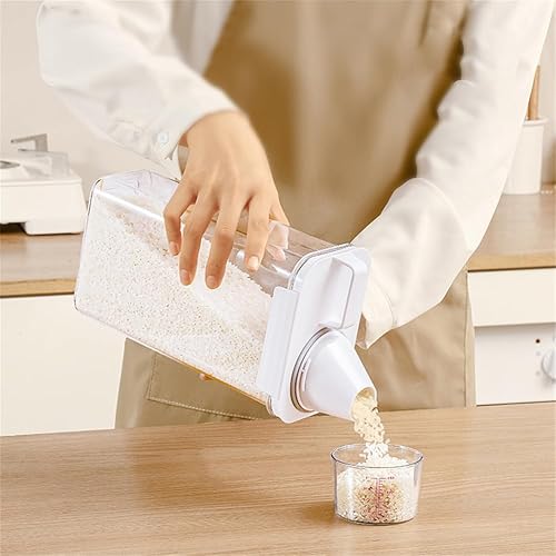 Miniatura 2 de 2 recipientes de almacenamiento dispensadores de arroz, cubo de arroz pequeño de 1.1 L con taza medidora y boquilla de vertido, recipiente hermético
