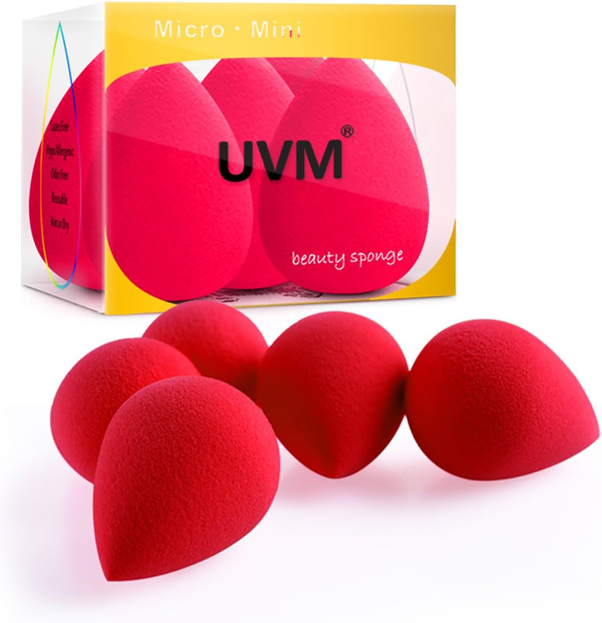 UVM 5pcs - Precision Beauty Makeup Sponge Beauty Sponge Blender in Applicators, Blend Foundation Sponge (ROSE RED)