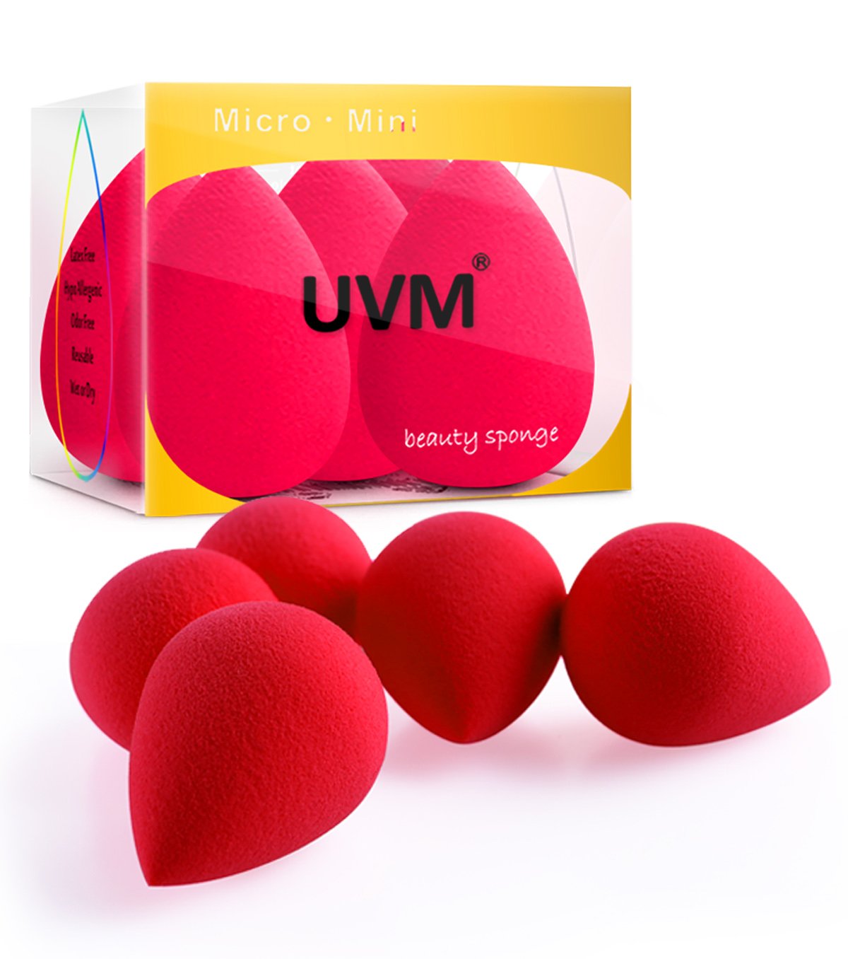 UVM 5pcs - Precision Beauty Makeup Sponge Beauty Sponge Blender in Applicators, Blend Foundation Sponge (ROSE RED)