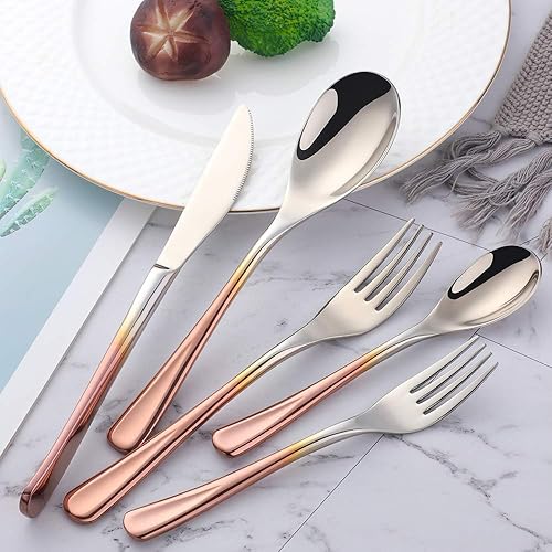 Miniatura 9 de Juego de cubiertos de Dinerware resistente, 20 piezas, color azul, utensilios de cocina de acero inoxidable para 4