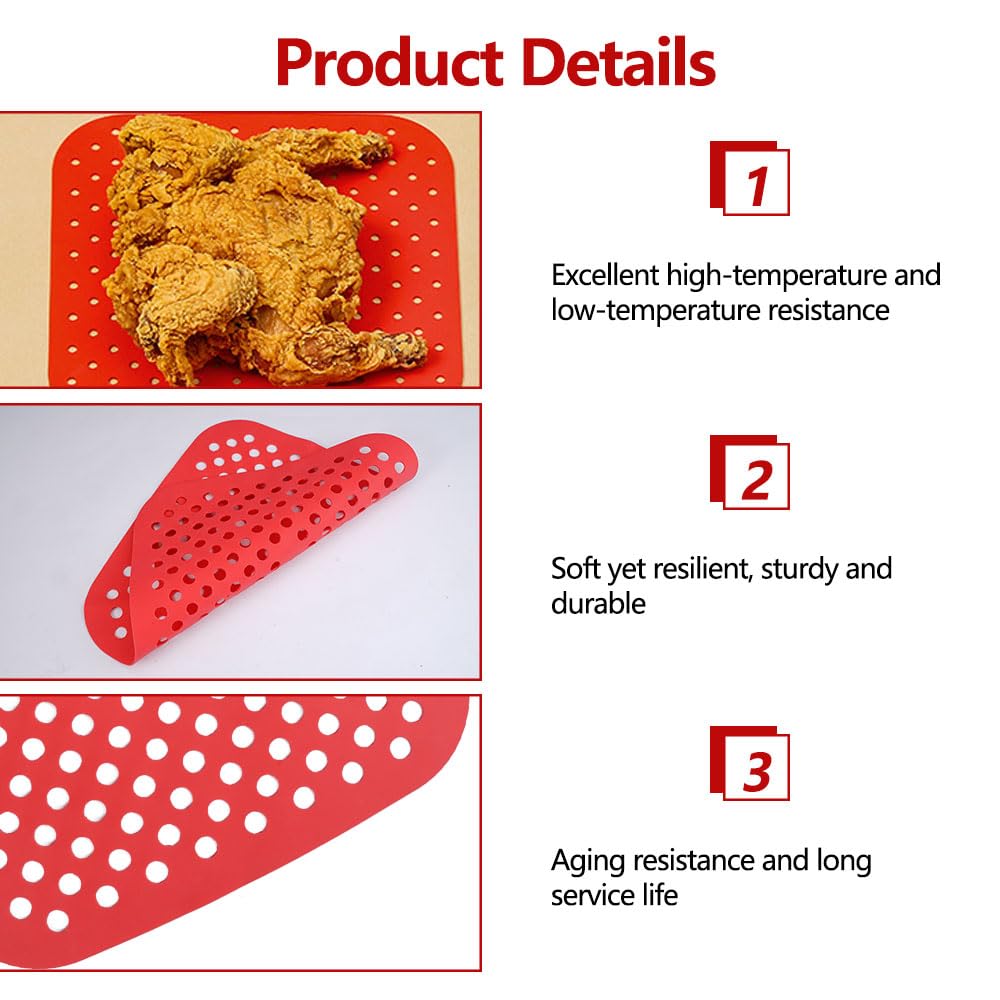 2 Tappetini In Silicone Quadrati Per Friggitrice Ad Aria - Riutilizzabili, Antiaderenti, Forati 21,5x21,5 Cm - 6