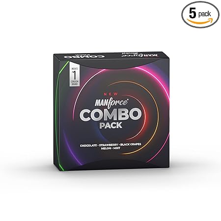 Manforce Combo Lubricated Dotted Condom | Chocolate, Strawberry, Black Grapes, Melon & Mint | 20 Sheets