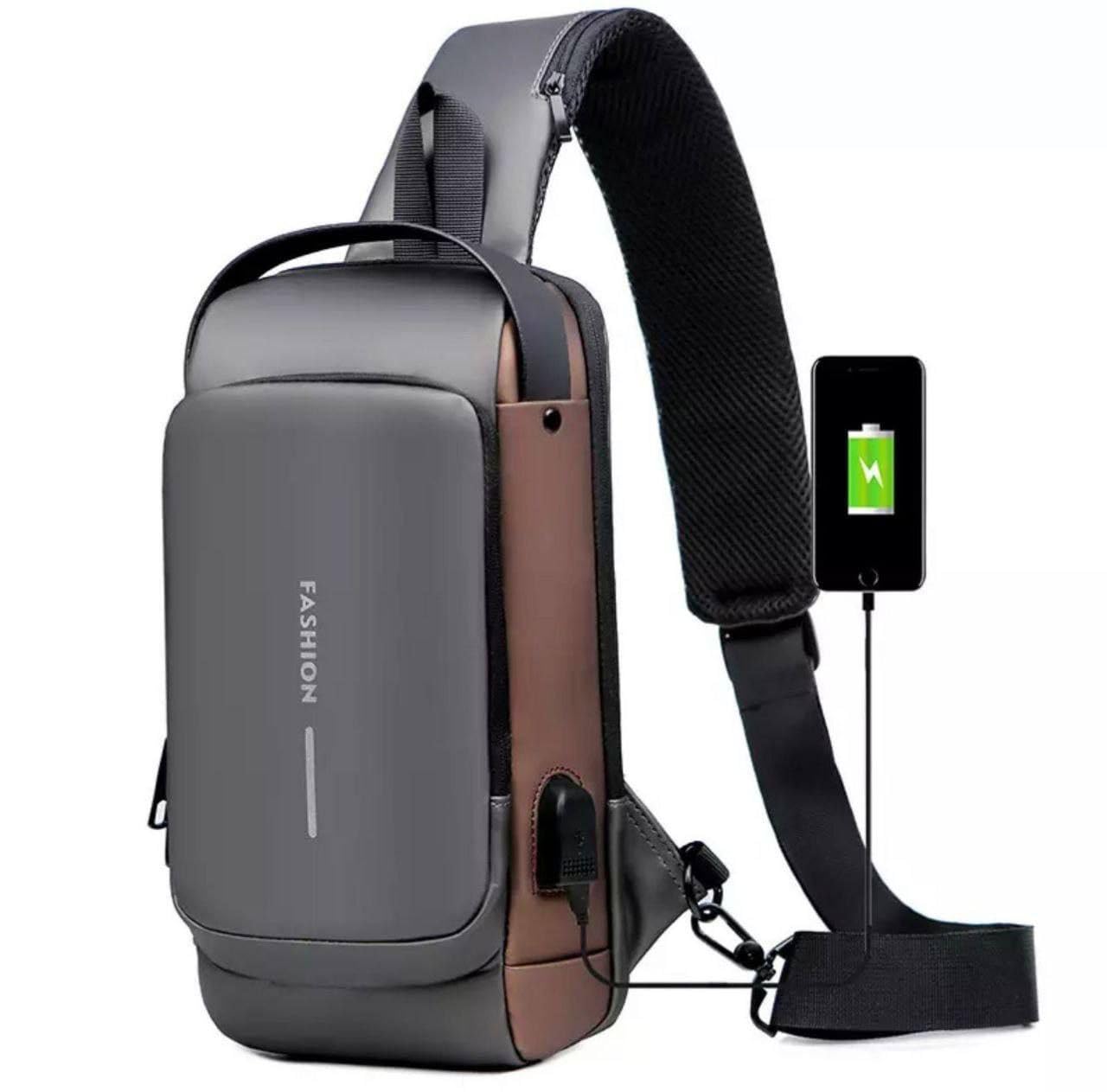 Waterproof Anti-theft Crossbody Bag With Password Zipper Lock & USB Charging Port, Men's Shoulder Chest Daypack Bag Travel Hiking Sling Backpack