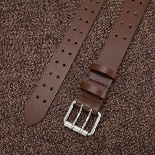 Image of XZQTIVE Men's Double Prong Leather Casual Jeans Belt, Heavy Duty Double Pin Buckle Belt for Work, Business and Daily Wear