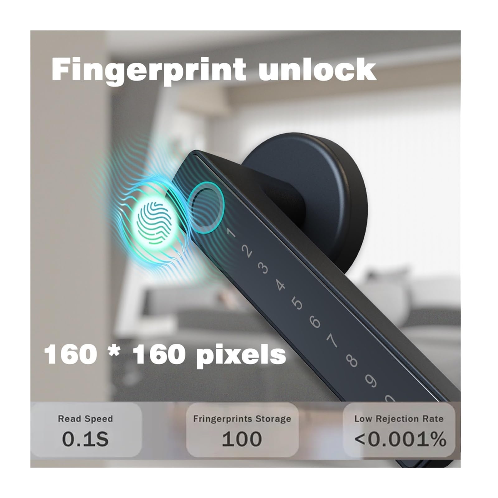 Serrure intelligente à empreintes digitales, entrée sans clé, Bluetooth, for porte de bureau, maison, code d'accès, carte numérique(Zwart)