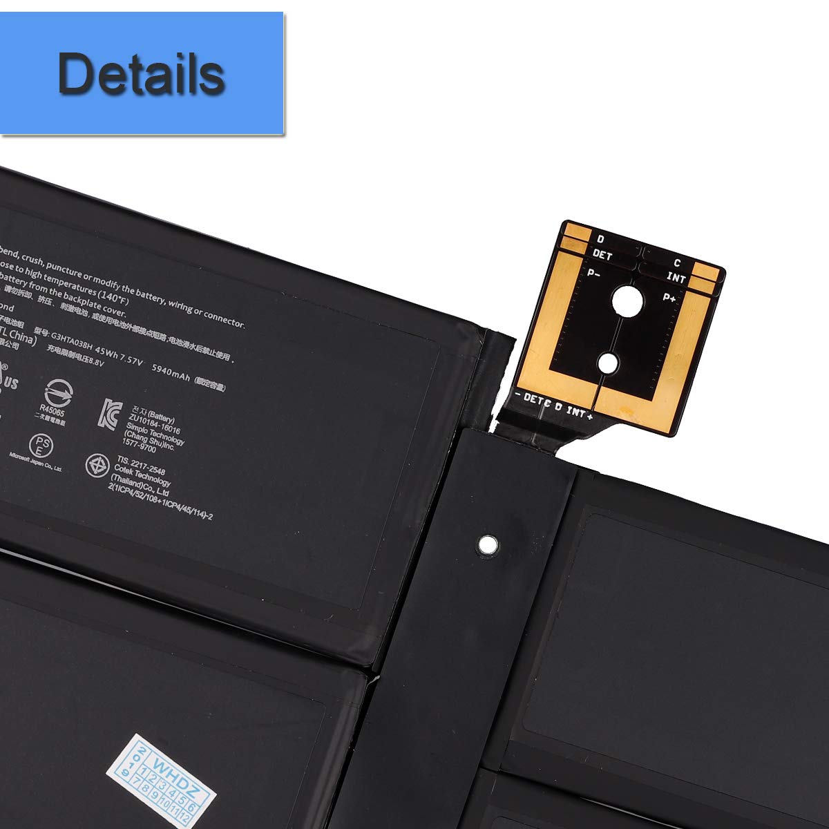 Replacement Battery For Microsoft Surface Pro 5 (1796) - G3HTA038H, 45.5Wh, Easy Install