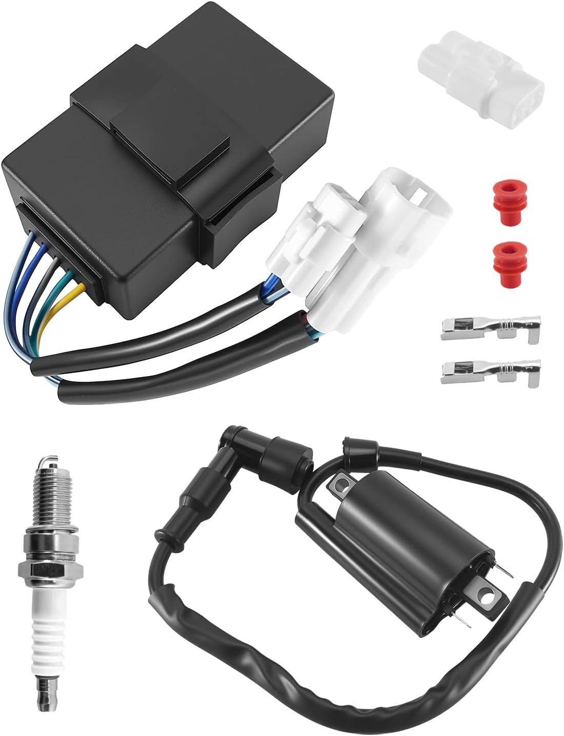 Igniter CDI Box & Ignition Coil & Spark Plug Kit Compatible with Kawasaki Bayou 300 KLF300 KLF300B 1988-2004 300 KLF300C 1997-2004 Replace 21119-1369 21121-1049