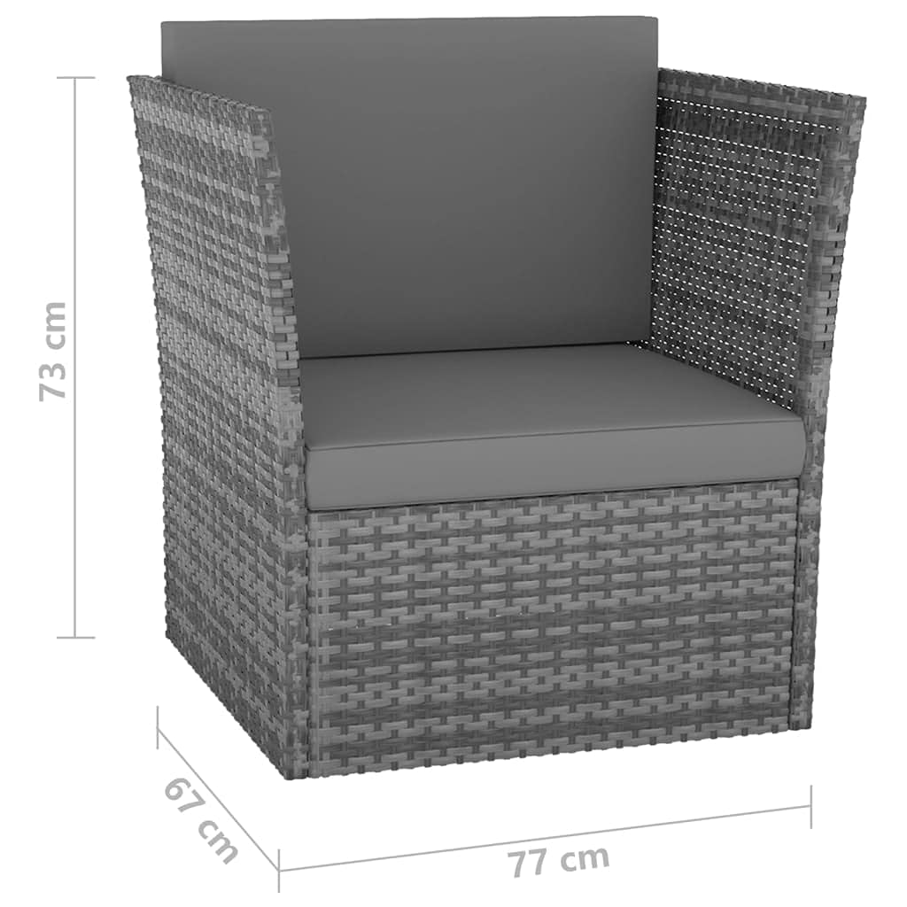 Chaise de Jardin avec Pouf en Résine Tressée Anthracite, Fauteuil de Terrasse Extérieur et Intérieur avec Coussins Gris Foncé, Mobilier pour Balcon et Patio