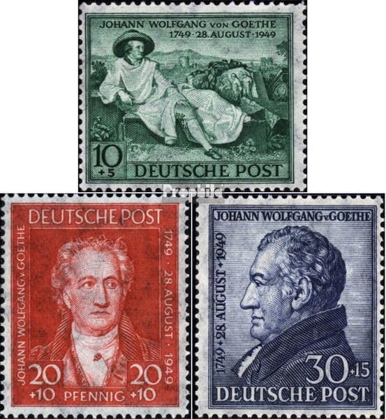 Sellos postales alemanes usados Bizonal 108-110 de la serie completa de Goethe