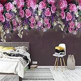 Vintage Red Rose Flower Leaf 3D Wallpaper Wall murals, Purple Lavender Plant Pattern Large Murals Wa