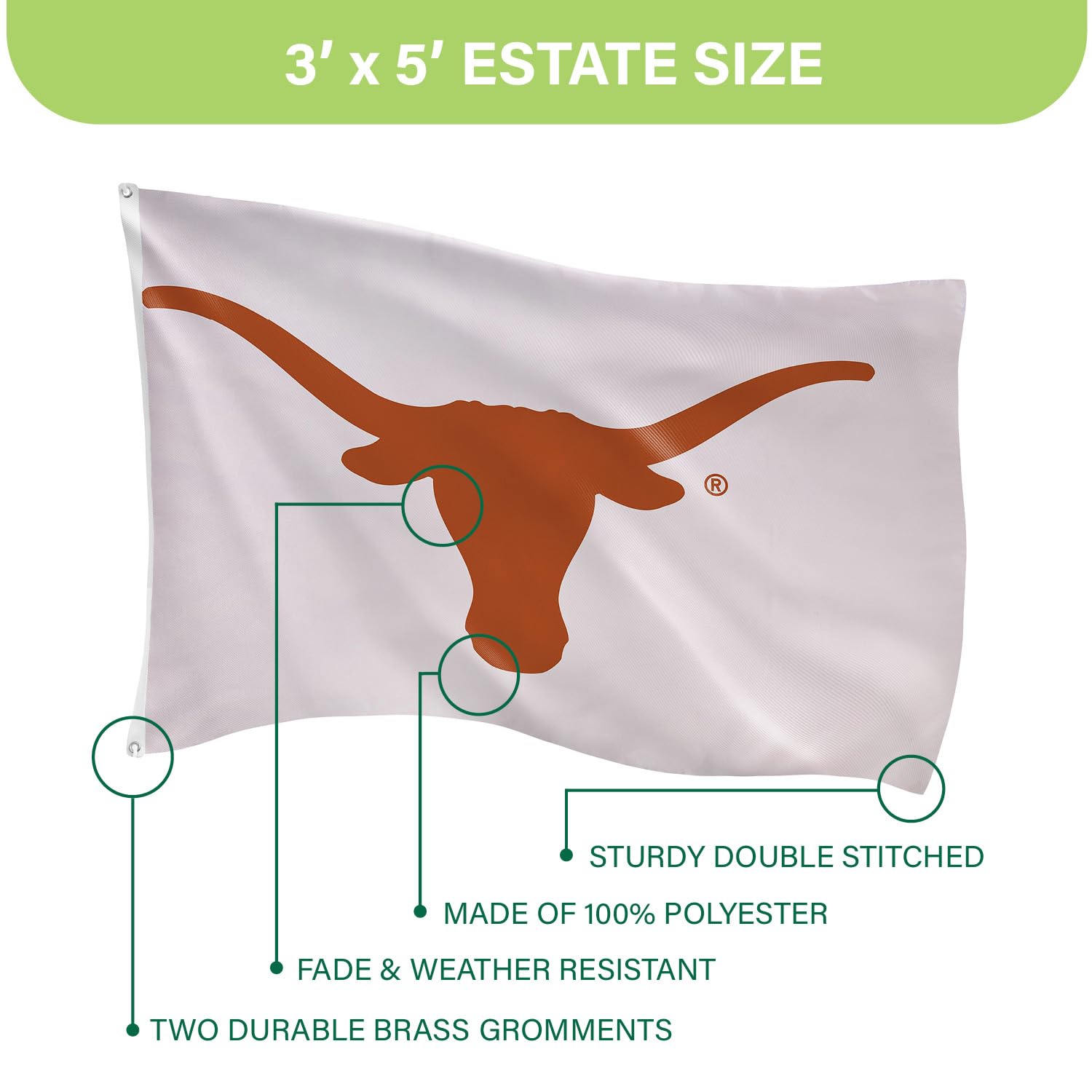 Amazon.com : NCAA University of Texas Flag with Grommets, 3'x5' UT