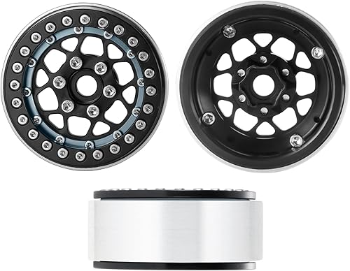 Miniatura 9 de Llantas Beadlock de 1.9 pulgadas, 4 unidades, juego de llantas de metal para 110 Axial Scx10 TRX-4 D90 CC01 90034 RC Crawler Car (negro y titanio)