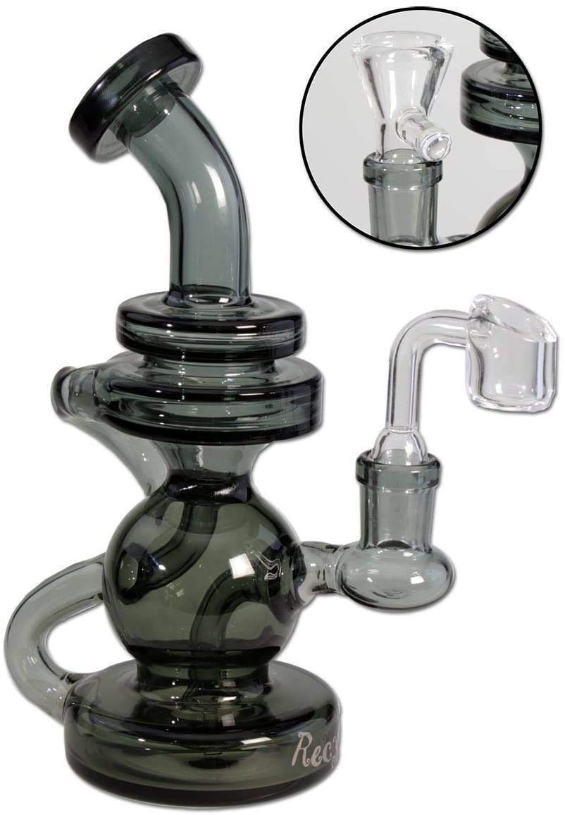 Blaze Glass Wasserpfeife, ÖL-Bong, OiL-Rig zum Verdampfen von Öl und Essenzen, RECYCLER-Bong | 19 cm, NS 14 (14,5mm) | grau/titan | robustes BOROSILIKATGLAS